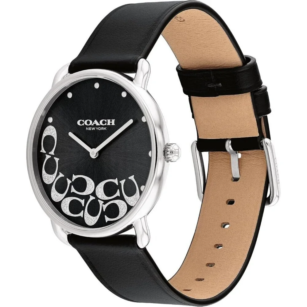 Women's Black Silver Watch Sleek Design with Scattered Charms Timeless Style